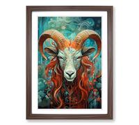 Capricorn Zodiac Hard Edge Painting Framed Print | A2 Walnut Framed Wall Art | Ready to Hang | Modern Fantasy Picture | Living Room Bedroom Lounge Office