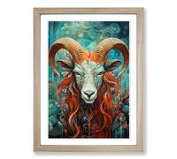 Capricorn Zodiac Hard Edge Painting Framed Wall Art Print, Ready to Hang Picture for Living Room Bedroom Home Office, Oak A2 (48 x 66 cm)