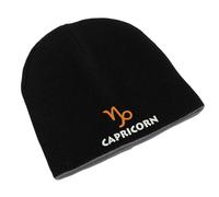 Capricorn Zodiac Sign Astrology Unisex Embroidered Double Layer Beanie Winter Hat Art Black