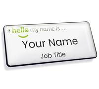 Capricornone Hello My Name is Gel Domed White Black 76 x 32mm Bespoke Name Badge.