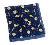 Caprilite 70cm x 70cm Navy Blue Sea Creatures Print Square Scarf Big Ladies Women Faux Silk Head Neck Thin Bag Charm - Fish, Shell, Crab, and Seahorse