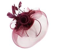 Caprilite Burgundy Feather Flower Fascinator Hat Veil Net headband Clip Ascot Derby Races Wedding â€¦ (All Burgundy)