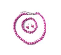 Caprilite Classic Children's Girls Kids Faux Pearl Necklace Bracelet Earrings Jewelry Party Set UK (Fuchsia Pink)