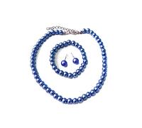 Caprilite Classic Children's Girls Kids Faux Pearl Necklace Bracelet Earrings Jewelry Party Set UK (Royal Blue)