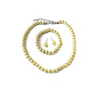 Caprilite Classic Children's Girls Kids Faux Pearl Necklace Bracelet Earrings Jewelry Party Set UK (Yellow)