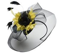 Caprilite Feather Flower Fascinator Hat Veil Net Headband Clip Ascot Derby Races Wedding (Black and Yellow)