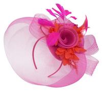 Caprilite Feather Flower Fascinator Hat Veil Net Headband Clip Ascot Derby Races Wedding (Fuchsia Hot Pink and Red)