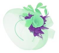 Caprilite Feather Flower Fascinator Hat Veil Net Headband Clip Ascot Derby Races Wedding (Mint Green and Purple)