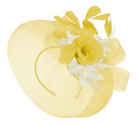 Caprilite Feather Flower Fascinator Hat Veil Net Headband Clip Ascot Derby Races Wedding (Yellow and Cream)