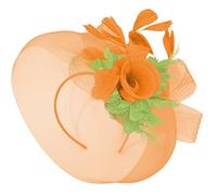 Caprilite Feather Flower Fascinator Hat Veil Net Headband Clip Headband Ascot Derby Races Wedding (Orange and Lime Green)