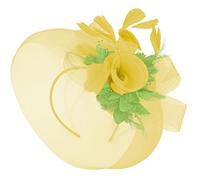 Caprilite Feather Flower Fascinator Hat Veil Net Headband Clip Headband Ascot Derby Races Wedding (Yellow and Lime Green)
