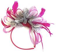 Caprilite Fuchsia Hot Pink and Silver Feather Hair Fascinator Headband Wedding and Royal Ascot Races Ladies