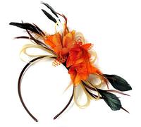 Caprilite Gold and Orange Fascinator Headband Net Hoop Feather Hair Wedding Royal Ascot Races