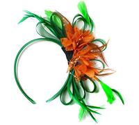 Caprilite Green and OrangeNet Hoop Feather Hair Fascinator Headband Wedding Royal Ascot Races
