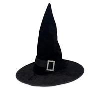 Caprilite Halloween Witch Hat with Sparkly Crystal Buckle, Black Velvet, Wizard Hat, Cosplay Accessories, Fits Adults and Children
