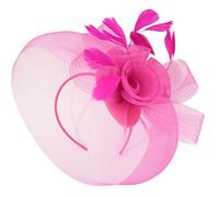 Caprilite Hot Pink Fuchsia Fascinator Headband Veil Wedding Ascot Races Net Hat Feathers Hatinator, One Size
