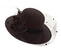 Caprilite Large Brim Felt Fedora Formal Hat Wool Mix Occasion Birdcage Veil Netting Hatinator Fascinator (Wool Blend, Coffee Brown)