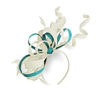 Caprilite Mix Swirl Fascinator Hat on Headband Wedding Ascot Races Bespoke Sinamay for Ladies (Cream Ivory and Light Turquoise)