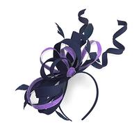 Caprilite Mix Swirl Fascinator Hat on Headband Wedding Ascot Races Bespoke Sinamay for Ladies (Navy and Lavender Lilac)