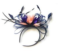 Caprilite Navy Blue, Nude Peach Pink, and Purple Net Hoop Feather Hair Fascinator Headband Wedding Royal Ascot Races