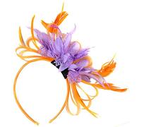 Caprilite Orange and Lilac Purple Net Hoop Feather Hair Fascinator Headband Wedding Royal Ascot Races