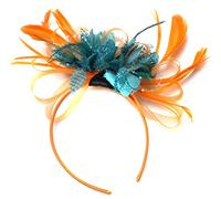 Caprilite Orange and Teal Turquoise Fascinator Headband Net Hoop Feather Hair Wedding Royal Ascot Races
