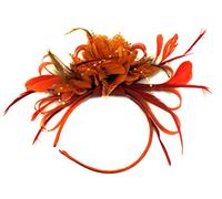 Caprilite Red and Orange Net Hoop Feather Hair Fascinator Headband Wedding Royal Ascot Races