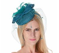 Caprilite Round Pillbox Birdcage Veil Bow Sinamay Headband Fascinator Weddings Ascot Races (Teal)