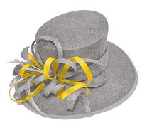Caprilite Silver Grey and Yellow Large Queen Brim Hat Occasion Hatinator Fascinator Weddings Formal