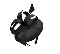 Caprilite Sinamay Fabric Pillbox Hat Headband Abstract Loops Structure One Long Feather Fascinator Ascot Hatinator Races UK (Black)