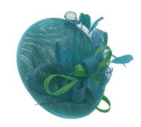 Caprilite Teal Turquoise and Jade Green Sinamay Big Disc Saucer Fascinator Hat for Women Weddings Headband
