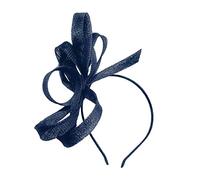 Caprilite Vegan Sinamay Fascinator Headband Wedding Hoop Ladies Day Ascot Races (Navy Blue)
