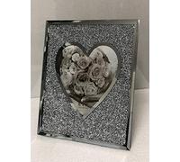 CAPRISTAR Crushed Crystal Heart Shape Photo Frame Silver Mirrored Crushed Crystal Diamante Picture Frame