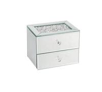 CAPRISTAR Elegant Silver Mirrored Glass Large 2 Drawer Jewellery Box Organiser Chest Jewelled Jewellery Box