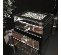 CAPRISTAR ELEGANT SILVER MIRRORED GLASS LARGE JEWELLERY BOX ORGANISER CHEST JEWELLED JEWELLERY BOX 2 DRAWER TOP OPEN
