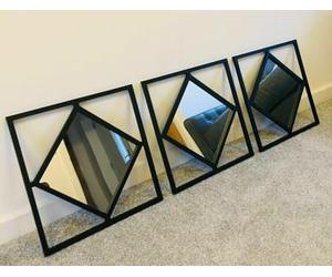 CAPRISTAR Geometric Wall Mirror Set, Black Frame, 40 x 40 cm, Pack of 3, Diamond Design