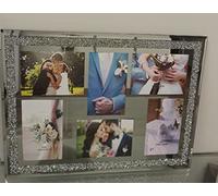 CAPRISTAR Multi Aperture 6 Picture Photo Frame 6”x4” Hold 6 Picture Silver Mirrored Crushed Jewel Crystal Diamante