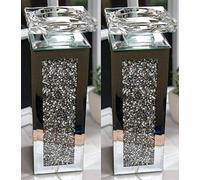 CAPRISTAR (Set of 2) 25cm Tall Pillar Diamante Mirrored Crystal Candle Holder Tea Light Holder- an Elegant Addition to Your Home- Best Gift