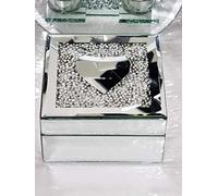 CAPRISTAR SILVER CRUSHED DIAMANTE MIRRORED GLASS JEWELLERY BOX HEART LID EYE CATCHING DESIGN BLACK VELVET INLAY TRINKET BOX MIRRORED STORAGE BOX SQUARE SHAPE HEART