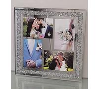 CAPRISTAR Wall Hanging Multi Aperture 4 Picture Photo Frame 6”x4” Hold 4 Picture Silver Mirrored Crushed Jewel Crystal Diamante (34cmx34cm)