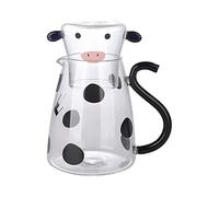 CAPRIZ Glass Pitcher Cows Glass Cups Water Jugs Teapot Pitcher with Mug Cartoon Cow Bedside Water Carafe and Glass Set Beverage Hot Cold Water Jug for Juice Milk Coffee Iced Tea
