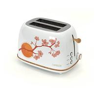 CAPRIZZE Kaito Bread Toaster with Extra Wide Double Slot, 3.8 cm and 13.5 cm Long, 6 Levels of Toasting, Floral Decoration and Matte White Wood Effect