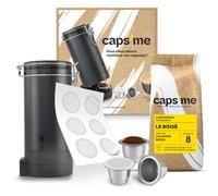 CAPS ME - Complete Refillable Capsule Kit for Nespresso Original (1 Shaker + 3 Reusable Stainless Steel Pods + 48 Paper Lids + Premium Coffee) - Economical and Ecological Gift
