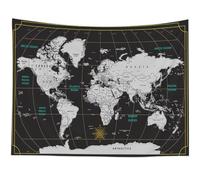 Capsceoll Tapestry World Map, Map Hanging Wall Hanging Decorations Outdoor Wall Hanging Wall Art for Living Room World Map Wall Decor Wall Paintings for Bedroom 80X60 Inches,Black White