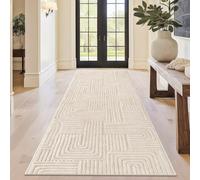 Capslapd Hallway Runner Rug 80x200 cm Non-Slip Washable Rug, Cream Arch | Fluffy Geometric High Low Effect Design Carpet Runners, Bedside Area Rug for Entrance Bedroom Dining Room Kitchen Decor