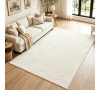 Capslapd Rugs Living Room 120x180 cm Large Non-Slip Fluffy Washable Rug High Low Effect Modern Design Area Carpet Non Shedding Thick Pile Beside Rug for Bedroom Home Office Lounge Decor, Cream
