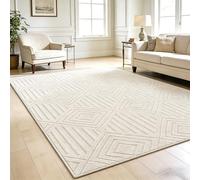 Capslapd Washable Rugs Living Room 120x180cm Non-Slip Fluffy Geometric Rug High Low Effect Modern Design Carpet High Pile Bedside Area Rug for Bedroom Dining Room Home Office Lounge Decor, Cream