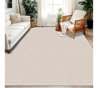 Capslapd Washable Rugs Living Room 160x230cm Non-Slip Large Fluffy Geometric Rug High Low Effect Modern Design Carpet High Pile Bedside Area Rug for Bedroom Dining Room Office Lounge Decor,Beige