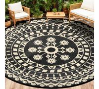 Capslpad 240cm Round Outdoor Garden Rug Waterproof Reversible Mat Portable Plastic Straw Rug Boho Circle Indoor Outside Area Rug for RV Camping Picnic Pool Tent Balcony Beach Deck Doormats Decor,Camel