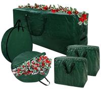 Capslpad 5PCS Christmas Tree Storage Bag for 7.5ft Artificial Trees PE Durable Holiday Wreath Storage Bag Waterproof Xmas Holiday Decoration Storage Bags Reinforced Handle & Zippered & Card Slot,Green